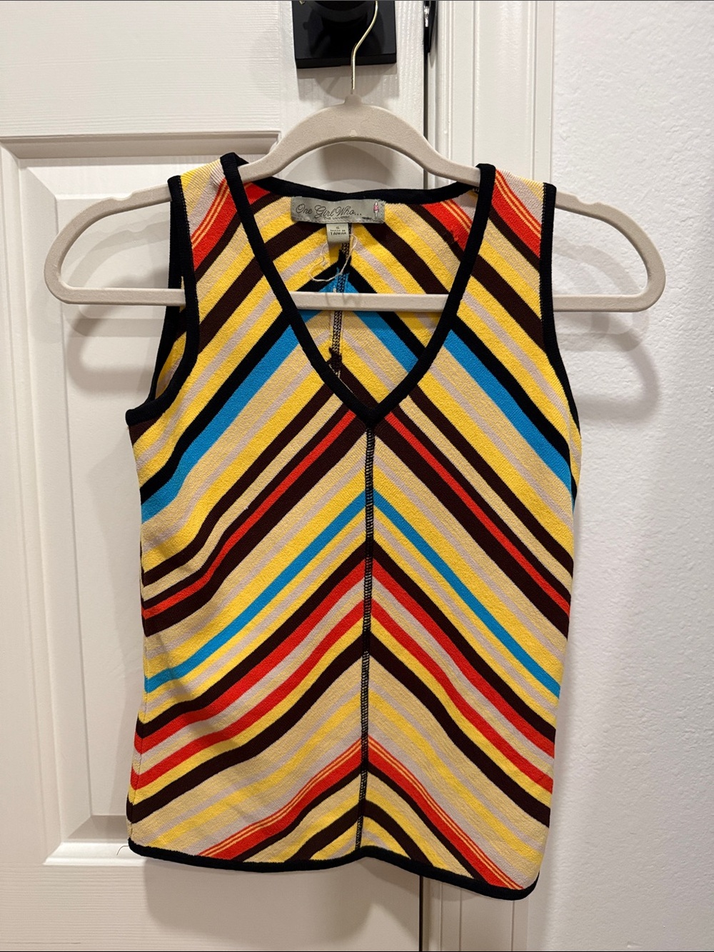 One Girl Who Yellow Multi-Stripe V-Neck Tank
